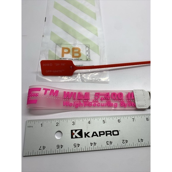 OFF-WHITE Lanyard Keychain Industrial Clasp Bright Pink On Clear W/ Zip Tie New - Picture 3 of 3